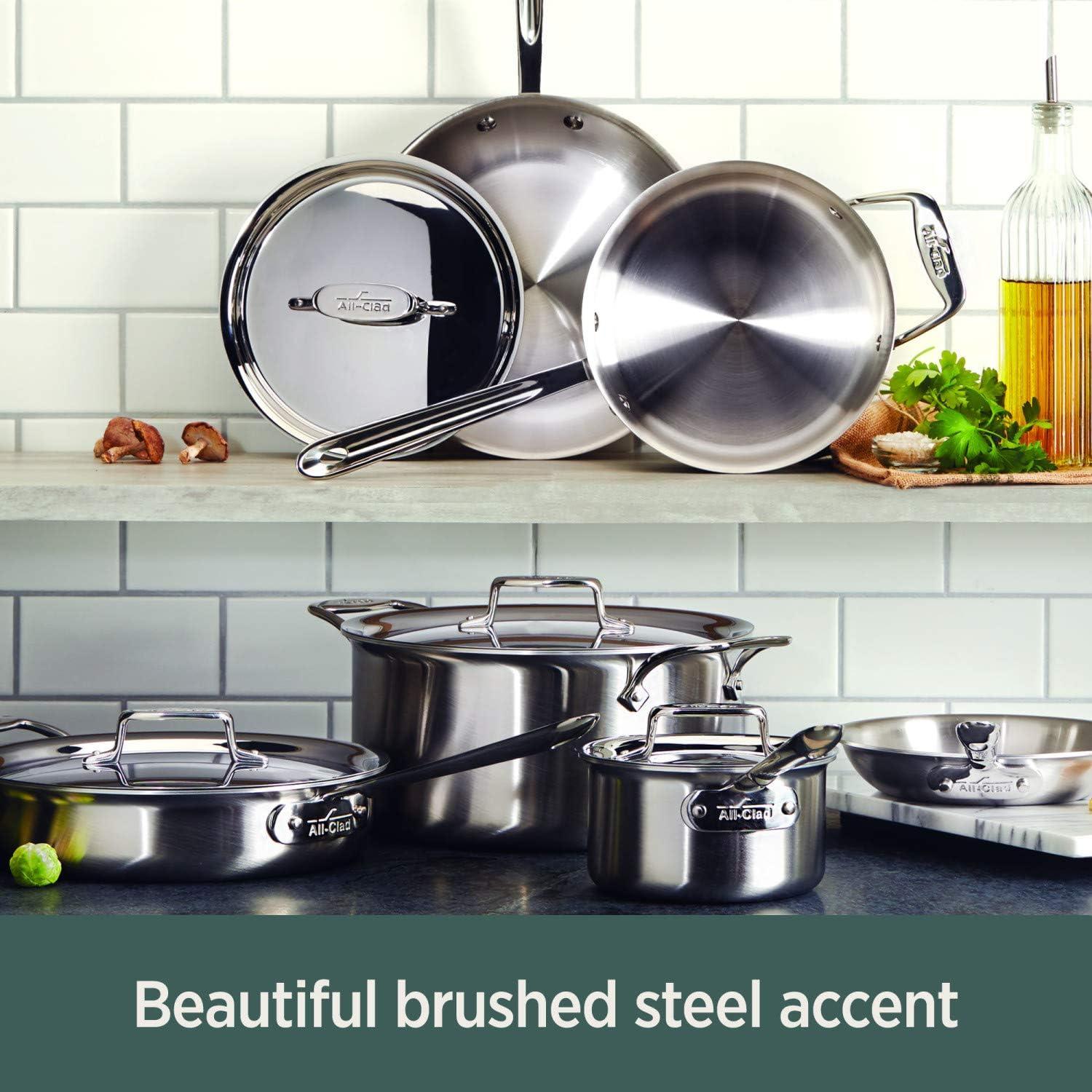imageAllClad BD005707R D5 Brushed 1810 Stainless Steel 5Ply Bonded Dishwasher Safe Cookware Set 7Piece Silver7piece set