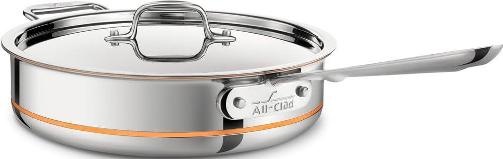 imageAllClad Copper Core 5Ply Stainless Steel Saut Pan with Steel Lid 5 Quart Induction Oven Broiler Safe 600F Pots and Pans Cookware SilverSilver