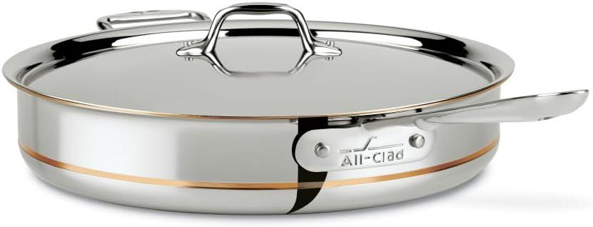 imageAllClad Copper Core 5Ply Stainless Steel Saut Pan with Steel Lid 5 Quart Induction Oven Broiler Safe 600F Pots and Pans Cookware SilverSilver