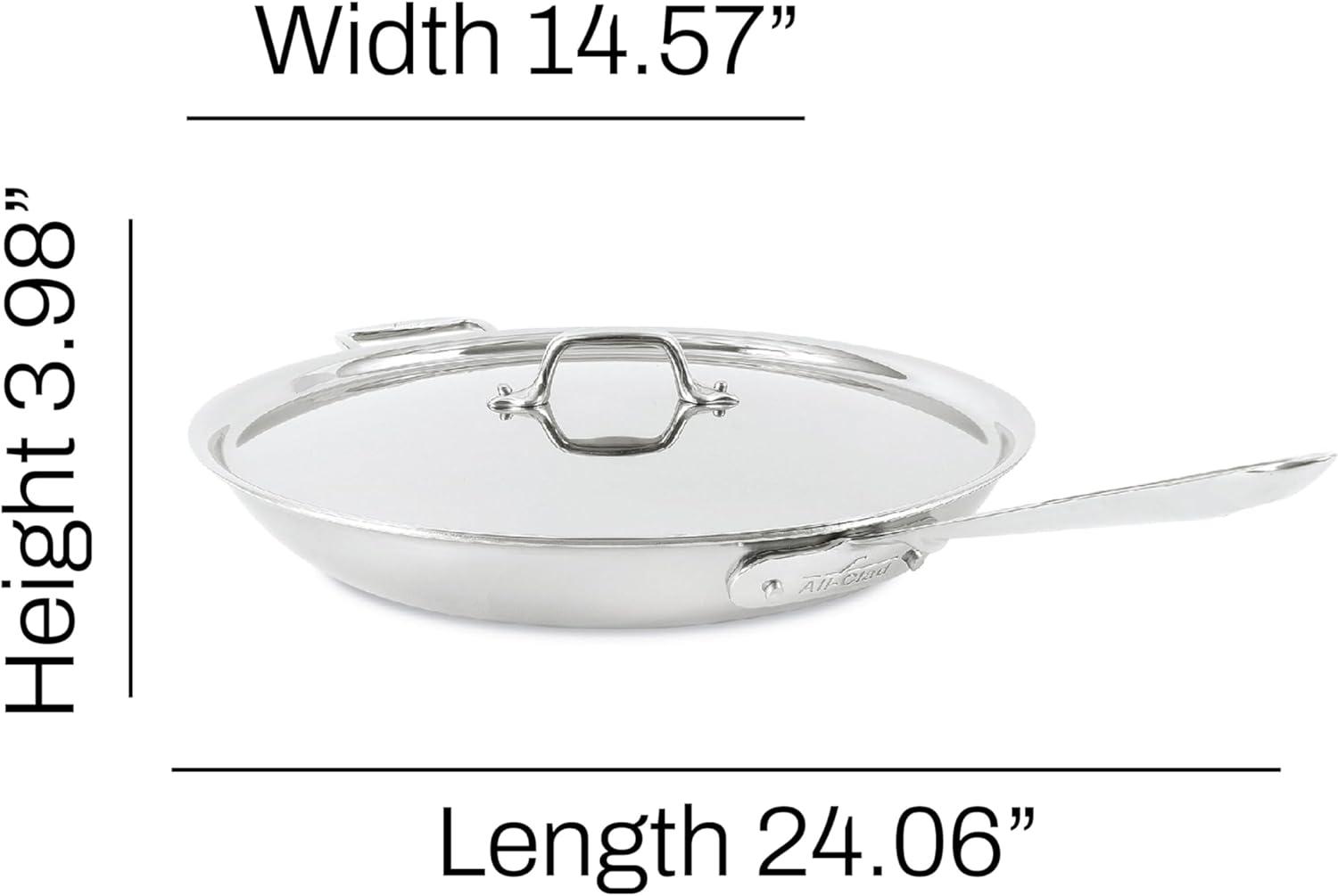 imageAllClad D5 5Ply Brushed Stainless Steel Fry Pan With Lid 14 Inch Compatible With Any Stovetop Including Induction Oven Broiler Safe 600F Pots and Pans Frying Pan Skillet Cookware Silver14Inch W Lid