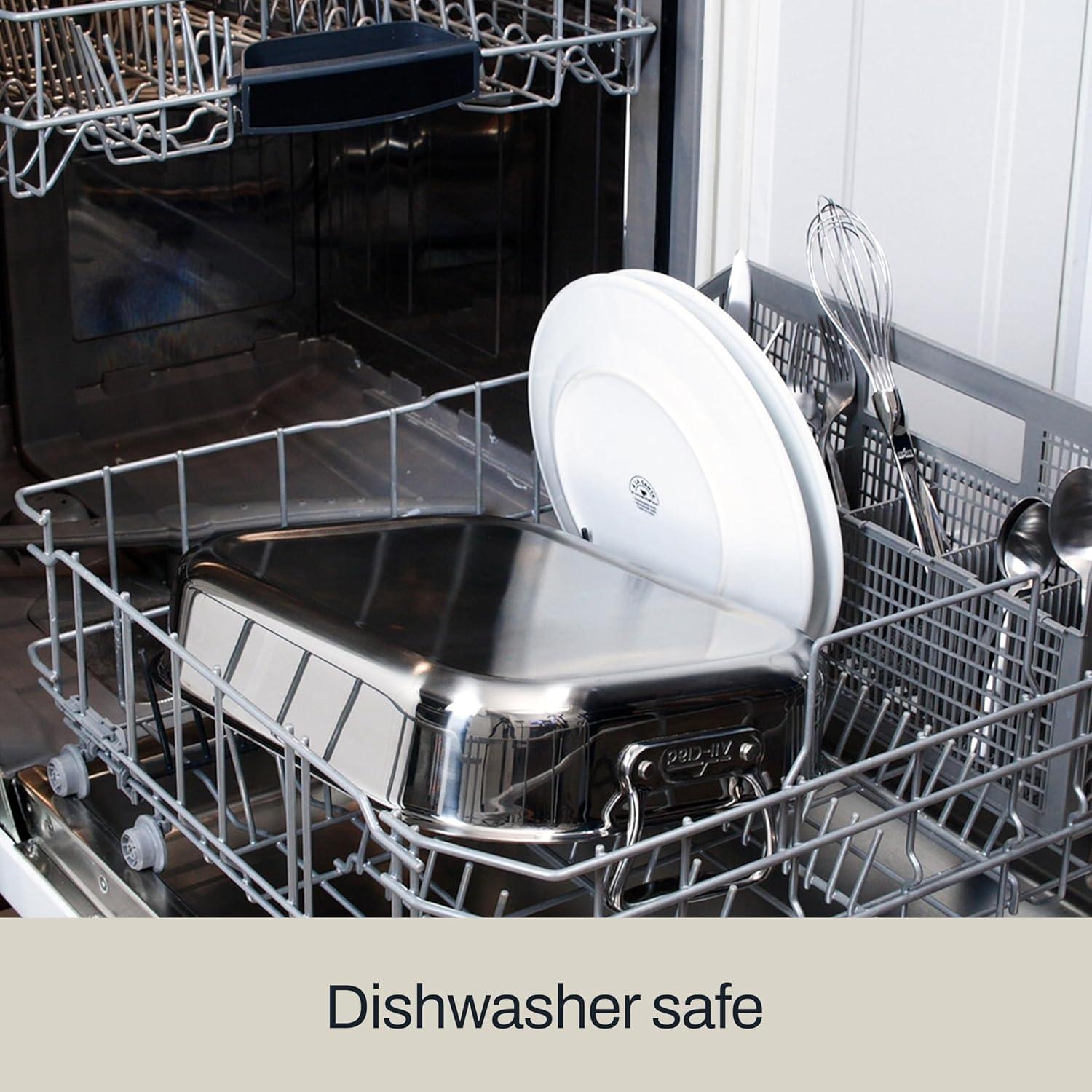 imageAllClad Specialty Stainless Steel Roaster with Nonstick Rack 11x14 Inch Oven Broiler Safe 600F Roaster Pan Pots and Pans Bakeware SilverSmall