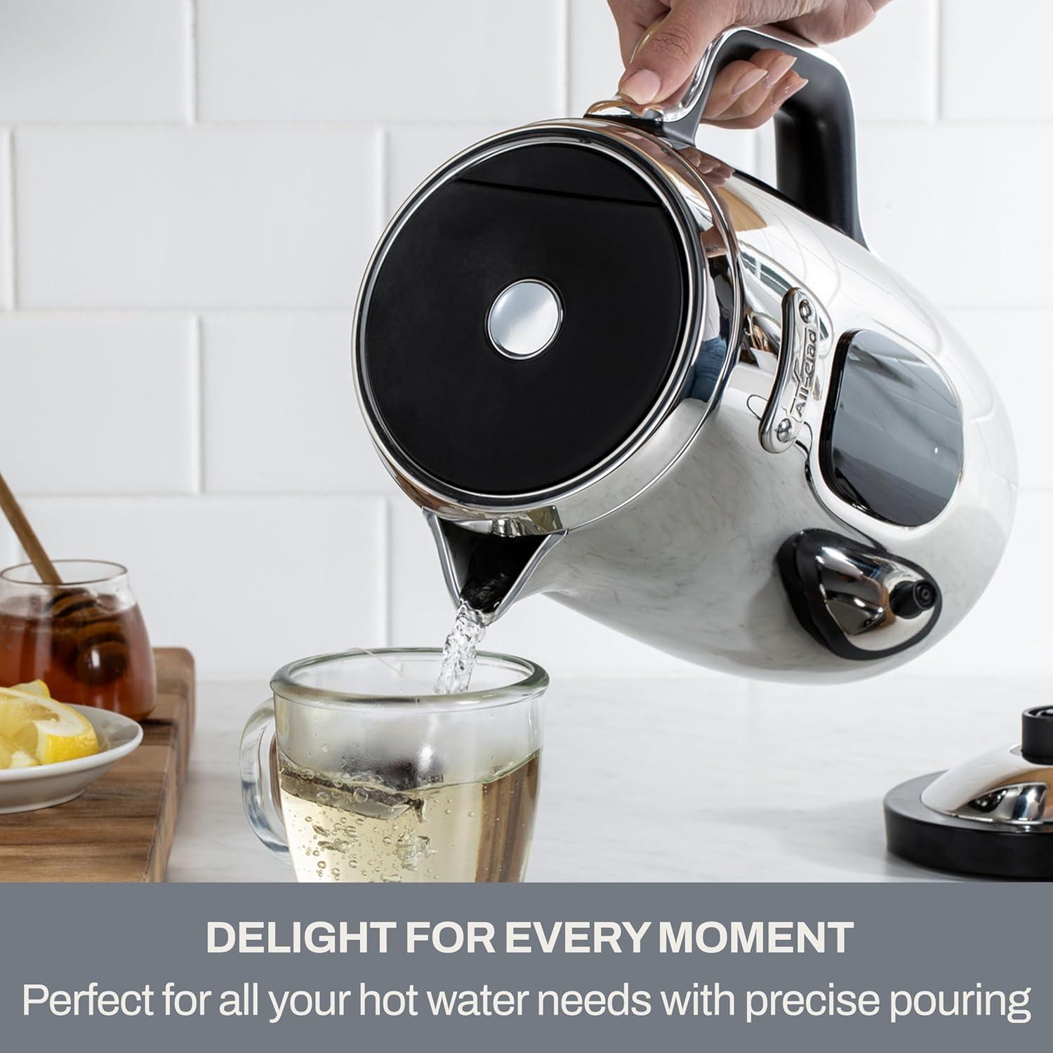 imageAllClad Stainless Steel Kettle 15 Liter Keep Warm Function 1500 Watts Adjustable Temperature Safe to Touch Fast Boiling Silver