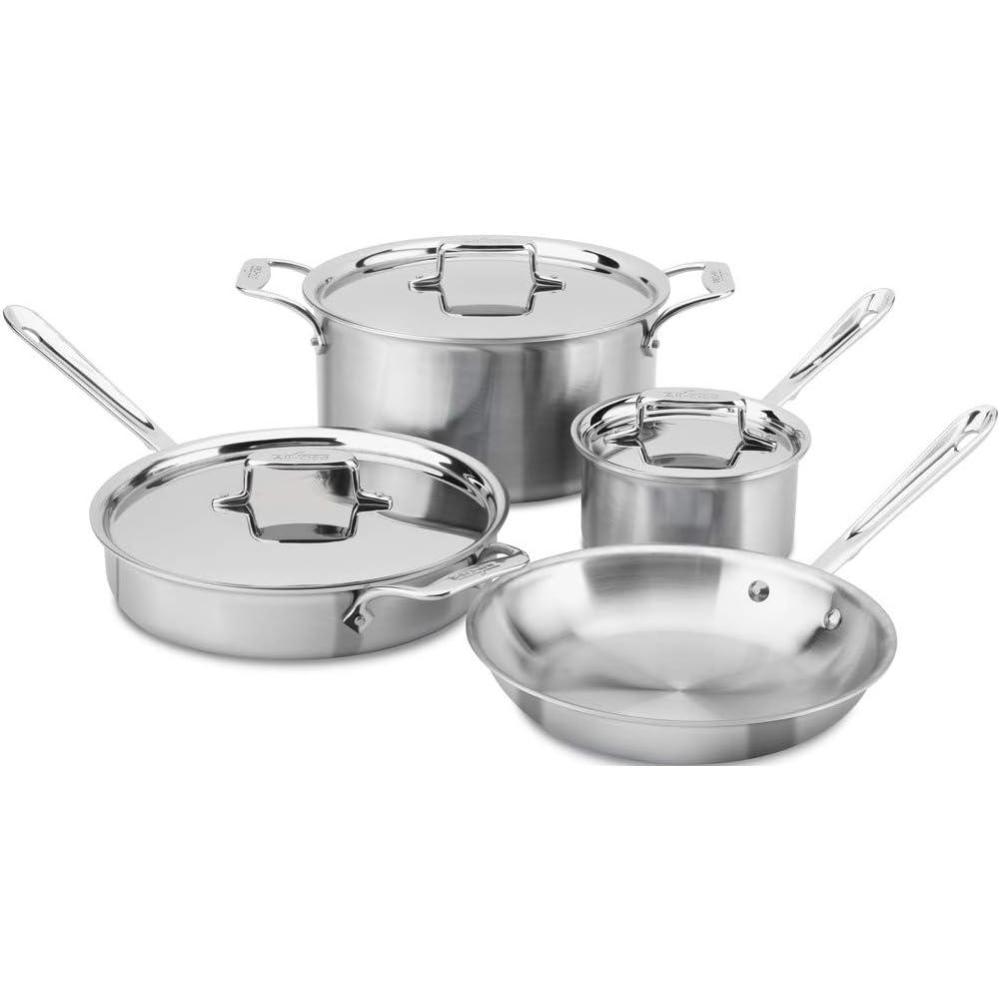 imageAllClad BD005707R D5 Brushed 1810 Stainless Steel 5Ply Bonded Dishwasher Safe Cookware Set 7Piece Silver7piece set