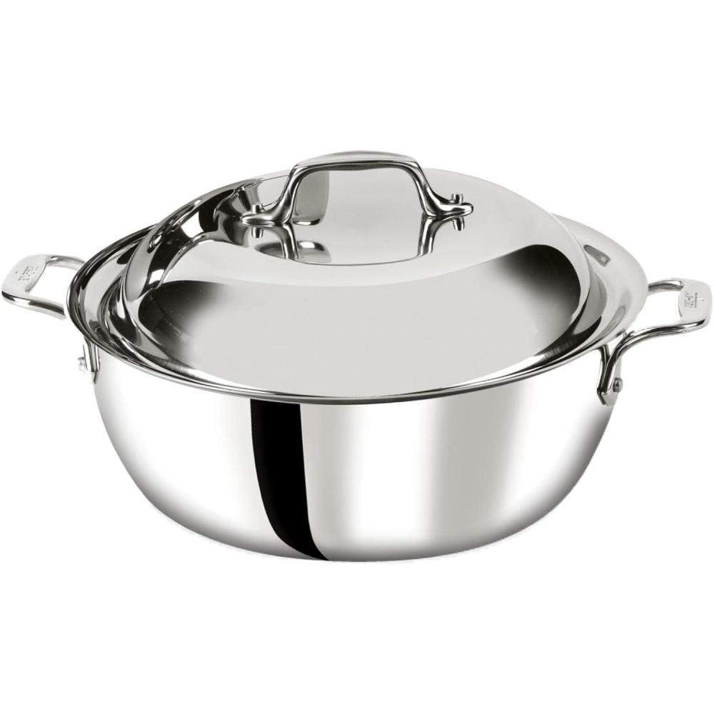 imageAllClad D3 3Ply Stainless Steel Dutch Oven 55 Quart Induction Oven Broiler Safe 600F Pots and Pans Cookware Silver