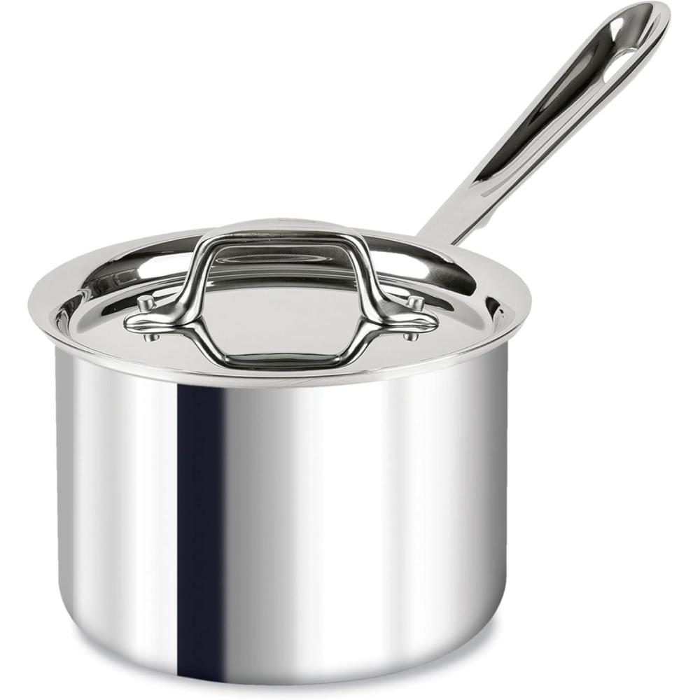 imageAllClad D3 3Ply Stainless Steel Sauce Pan with Lid 15 Quart Induction Oven Broiler Safe 600F Multipurpose Compatible w All Cooktops For Restaurant or Home Kitchen Pots ampamp Pans Cookware Silver2 Quarts