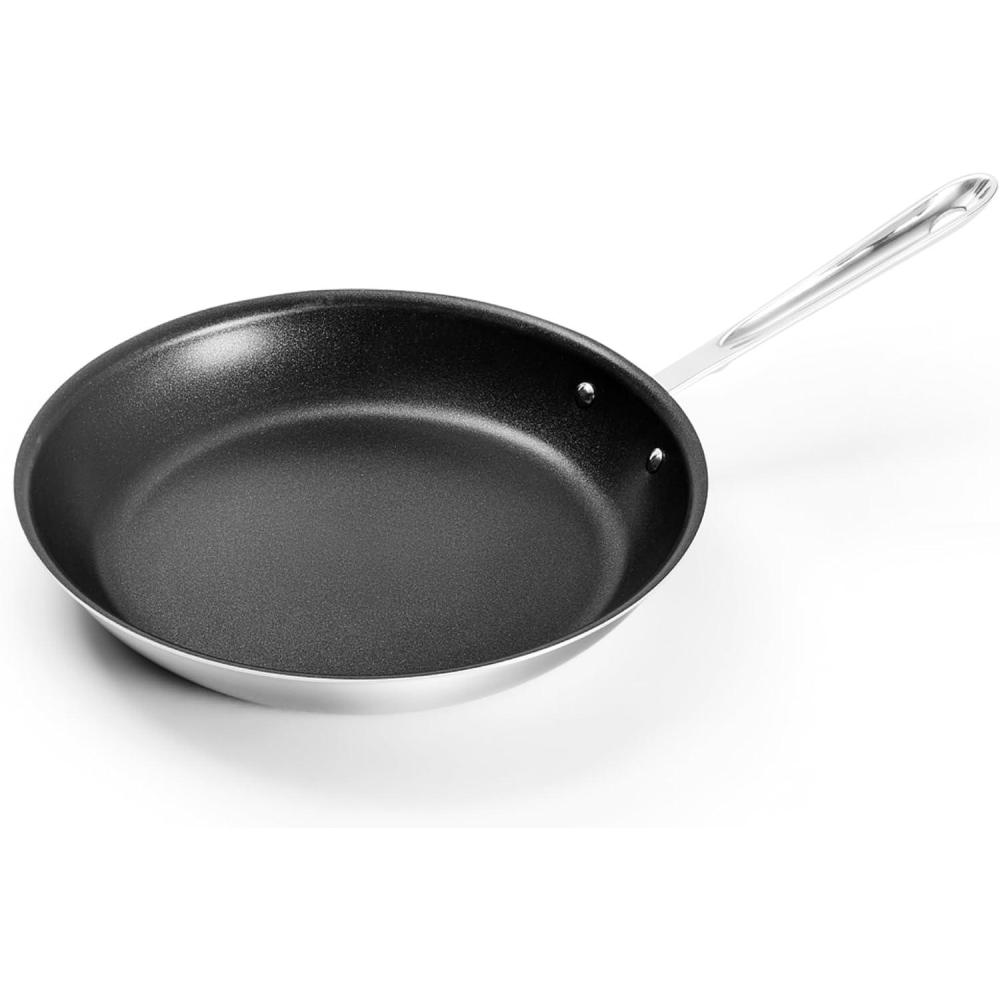 imageAllClad D5 10 Inch Brushed Stainless Steel Pro Non Stick Frying pan 5Ply Stainless Steel Pan Induction Oven Broiler Safe 500F Pancake Egg Pan Skillet Professional Cookware Silver12inch