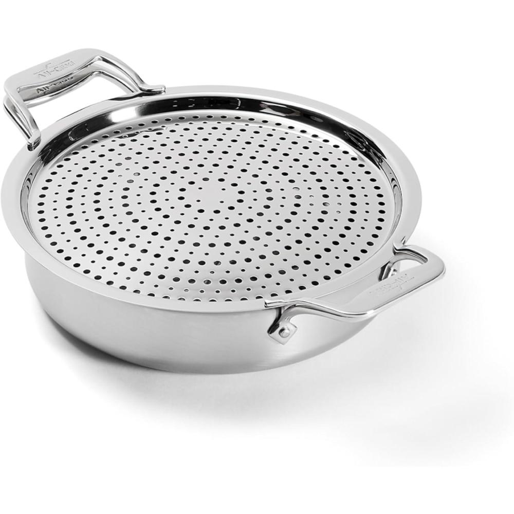 imageAllClad D5 5Ply Brushed Stainless Steel Stockpot with lid and Strain ampamp Splatter Guard 8Quart Induction Oven ampamp broiler safe up to 600F Cookware Pots and Pans Kitchen Essential Silver4Quart Sauteuse