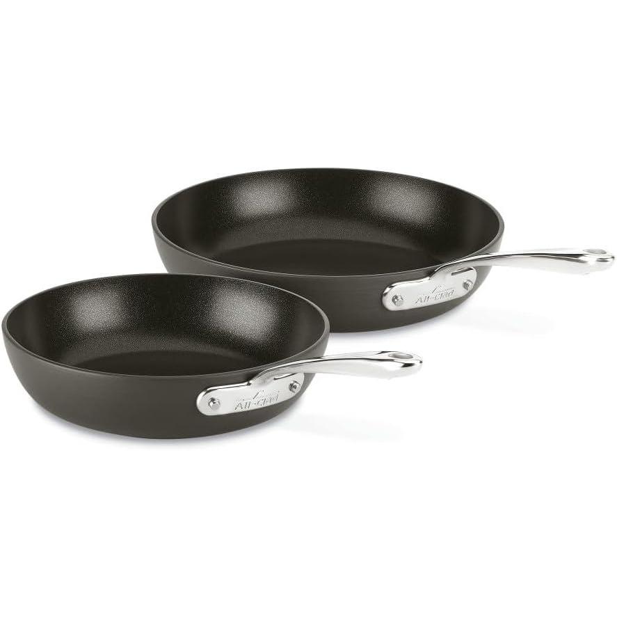 imageAllClad Essentials Hard Anodized Nonstick Sauce Pan Set 4 Piece 8 1025 Inch 4 Quart Oven Broiler Safe 500F Pots and Pans Cookware Black2Piece Set