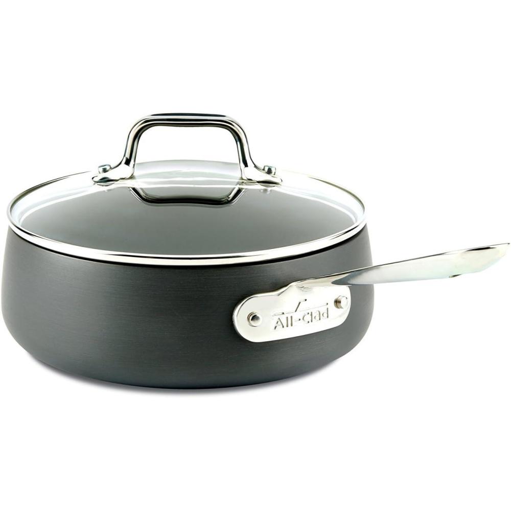 imageAllClad HA1 Hard Anodized Nonstick Saut Pan 4 Quart Induction Oven Broiler Safe 500F Pots and Pans Cookware BlackBlack