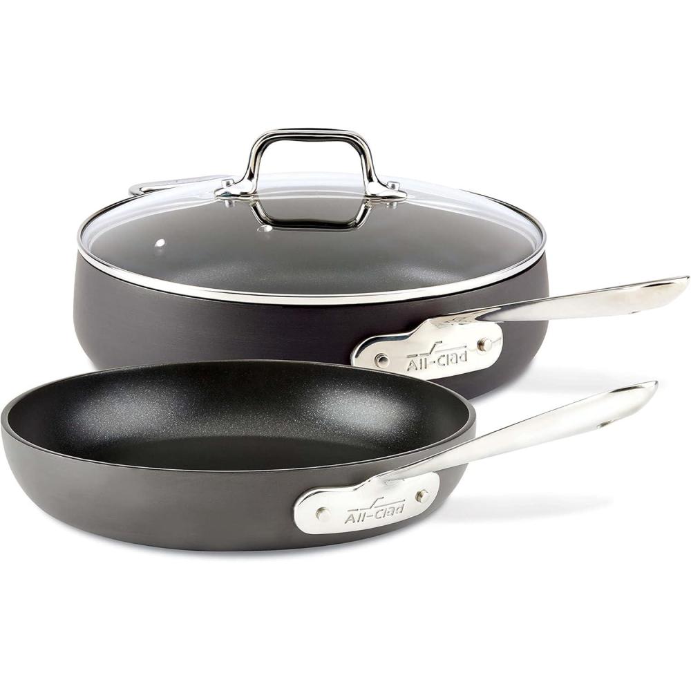 imageAllClad HA1 Hard Anodized Nonstick Saute Pan with Lid and Fry Pan Set 4 Quart 10 Inch Induction Oven Broiler Safe 500F Pots and Pans Cookware Black10 and 4QT wLid
