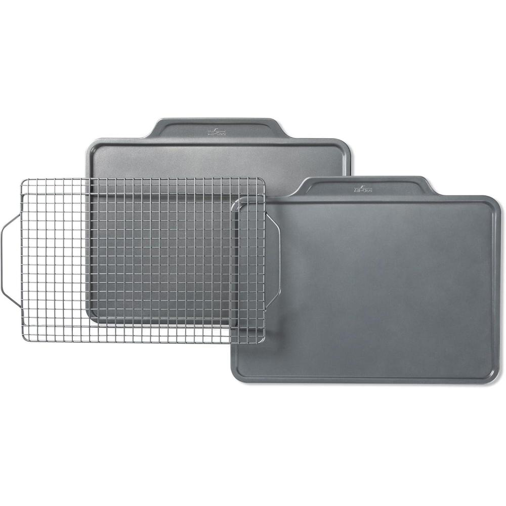 imageAllClad ProRelease Nonstick Bakeware Set 10 Piece Oven Safe 450F Half Sheet Cookie Sheet Muffin Pan Cooling ampamp Baking Rack Round Cake Pan Loaf Pan Baking Pan Grey3 piece