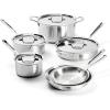 imageAllClad D5 Brushed 5 Ply Stainless Steel Cookware Set 10 Piece w Frying Pans Pots and Pans Set Induction Oven Broiler Safe 600F SilverD5 Stainless Steel Set