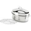 imageAllClad Specialty Stainless Steel Covered Oval Roaster 3 Piece 19x12x10 Inch Oven Broiler Safe 600F Roaster Pan Pots and Pans Cookware Silver