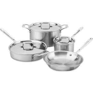 All-Clad BD005707-R D5 Brushed 18/10 Stainless Steel 5-Ply Bonded Dishwasher Safe Cookware Set, 7-Piece, Silver(7-piece set)
