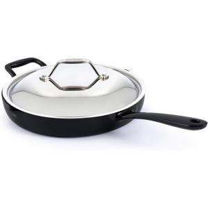 All-Clad Cast Iron Skillet – 12” Enameled Cast Iron Pan with Lid, Enamel Coating, Grill, Oven Safe up to 650°F & Compatible with All Stovetops (Gas, Electric & Induction), Easy-Clean Frying Pan, Black(5.3 Quarts)