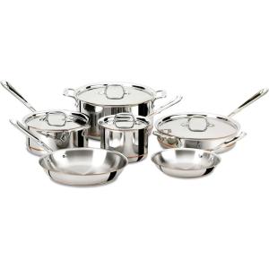 All-Clad Copper Core 5 Ply Stainless Steel Cookware Set 15 Piece, Oven Broiler Safe 600F, Cookware, Stockpot, Pots and Pans Set, Silver(10-Piece)