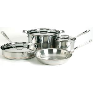 All-Clad Copper Core 5 Ply Stainless Steel Cookware Set 15 Piece, Oven Broiler Safe 600F, Cookware, Stockpot, Pots and Pans Set, Silver(7-Piece)