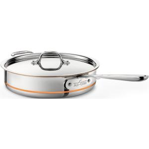 All-Clad Copper Core 5-Ply Stainless Steel Sauté Pan with Steel Lid 5 Quart Induction Oven Broiler Safe 600F Pots and Pans, Cookware Silver(Silver)