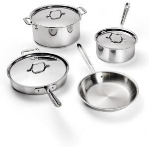 All-Clad D3 3-Ply Stainless Steel Cookware Set – 7-Piece Pots and Pans Set, Induction, Oven Broiler Safe 600F – Includes Frying Pans, Saucepans, Sauté Pan, Stockpot, Professional Cookware – Silver(Silver)