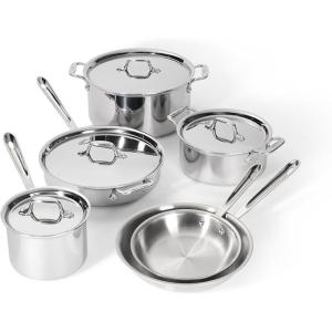 All-Clad D3 3-Ply Stainless Steel Cookware Set 10 Piece, Induction, Oven Broiler Safe 600F, Kitchen Cooking Set w/ Frying Pans, Saucepans, Saute Pan, Stockpot and Soup Pot, Pots and Pans, Silver