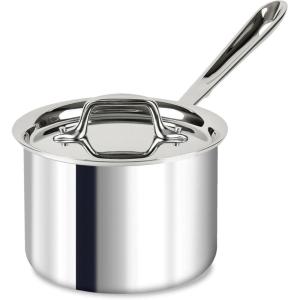 All-Clad D3 3-Ply Stainless Steel Sauce Pan with Lid 1.5 Quart, Induction Oven Broiler Safe 600F, Multipurpose, Compatible w/ All Cooktops, For Restaurant or Home Kitchen, Pots & Pans, Cookware Silver(2 Quarts)