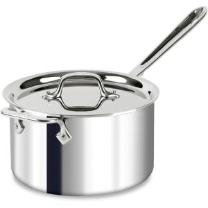 All-Clad D3 3-Ply Stainless Steel Sauce Pan with Lid 1.5 Quart, Induction Oven Broiler Safe 600F, Multipurpose, Compatible w/ All Cooktops, For Restaurant or Home Kitchen, Pots & Pans, Cookware Silver(4 Quarts)