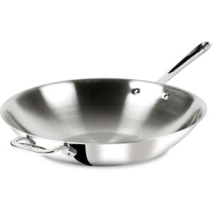 All-Clad D3 3-Ply Stainless Steel Wok 14-Inch, Induction Compatible, Oven Broiler Safe 600F, Stir-Fry Pan, Fast and Even Heat, Cookware, Frying Pan, Kitchen Essential, Pots and Pans, Silver