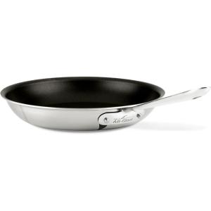 All-Clad D5 10 Inch Brushed Stainless Steel Pro Non Stick Frying pan, 5-Ply Stainless Steel Pan, Induction, Oven Broiler Safe 500F, Pancake Egg Pan, Skillet, Professional Cookware, Silver(10-inch)