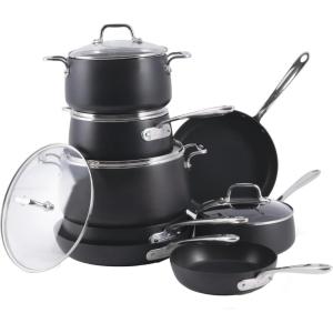 All-Clad HA1 Hard Anodized Non Stick Fry Pan Set 2 Piece, 8, 10 Inch, Induction, Oven Broiler Safe 500F, Pots and Pans Set, Kitchen Frying Pans, Skillets, Premium Cookware, Home, Dishwasher Safe Black(13 Piece Set)