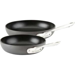 All-Clad HA1 Hard Anodized Non Stick Fry Pan Set 2 Piece, 8, 10 Inch, Induction, Oven Broiler Safe 500F, Pots and Pans Set, Kitchen Frying Pans, Skillets, Premium Cookware, Home, Dishwasher Safe Black(2 Piece Set)