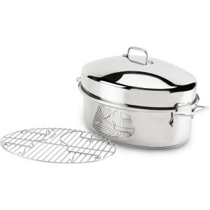 All-Clad Specialty Stainless Steel Covered Oval Roaster 3 Piece, 19x12x10 Inch Oven Broiler Safe 600F Roaster Pan, Pots and Pans, Cookware Silver