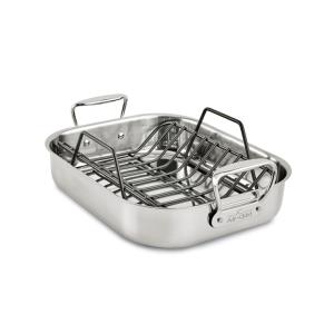 All-Clad Specialty Stainless Steel Roaster with Nonstick Rack 11×14 Inch Oven Broiler Safe 600F Roaster Pan, Pots and Pans, Bakeware, Silver(Small)