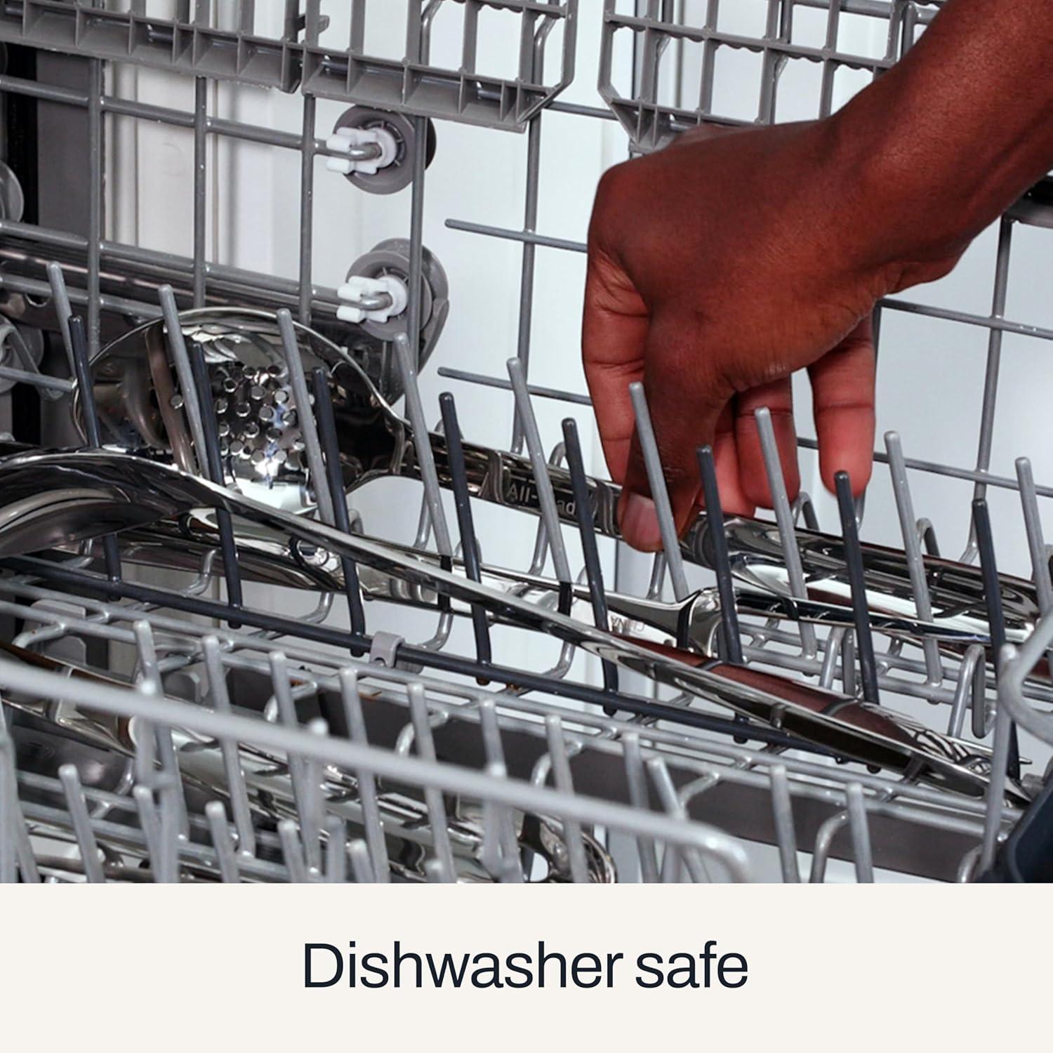 imageAllClad 5Piece Stainless Steel Kitchen Utensil Set Includes Ladle Solid Spoon Slotted Spoon Turner ampamp Storage Caddy HeavyGauge Ergonomic Dishwasher Safe Silver