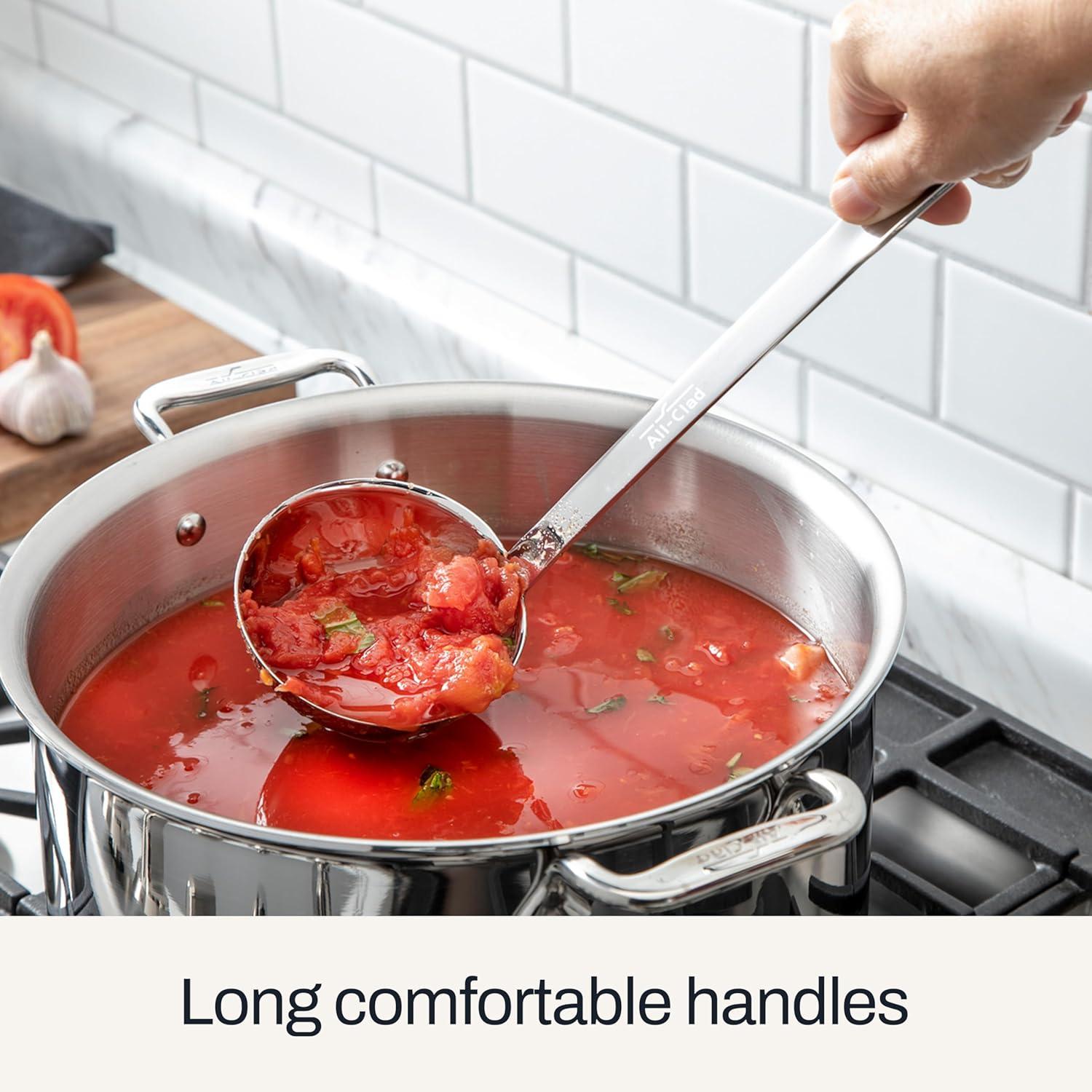 imageAllClad 5Piece Stainless Steel Kitchen Utensil Set Includes Ladle Solid Spoon Slotted Spoon Turner ampamp Storage Caddy HeavyGauge Ergonomic Dishwasher Safe Silver