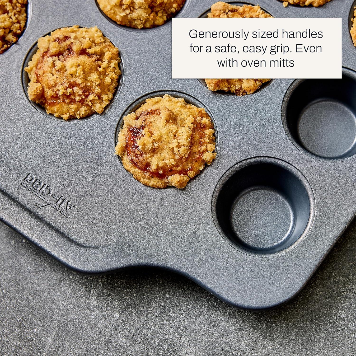 imageAllClad Mini Muffin Pan 24 Cups ProRelelase Nonstick Bakeware Mini Cupcake Pans for Baking BiteSize Muffins Scones ampamp Egg Bites Durable CeramicReinforced Non stick Coating Baking Tray Grey