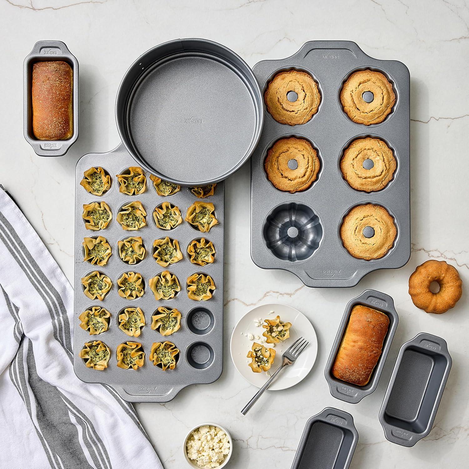 imageAllClad Mini Muffin Pan 24 Cups ProRelelase Nonstick Bakeware Mini Cupcake Pans for Baking BiteSize Muffins Scones ampamp Egg Bites Durable CeramicReinforced Non stick Coating Baking Tray Grey
