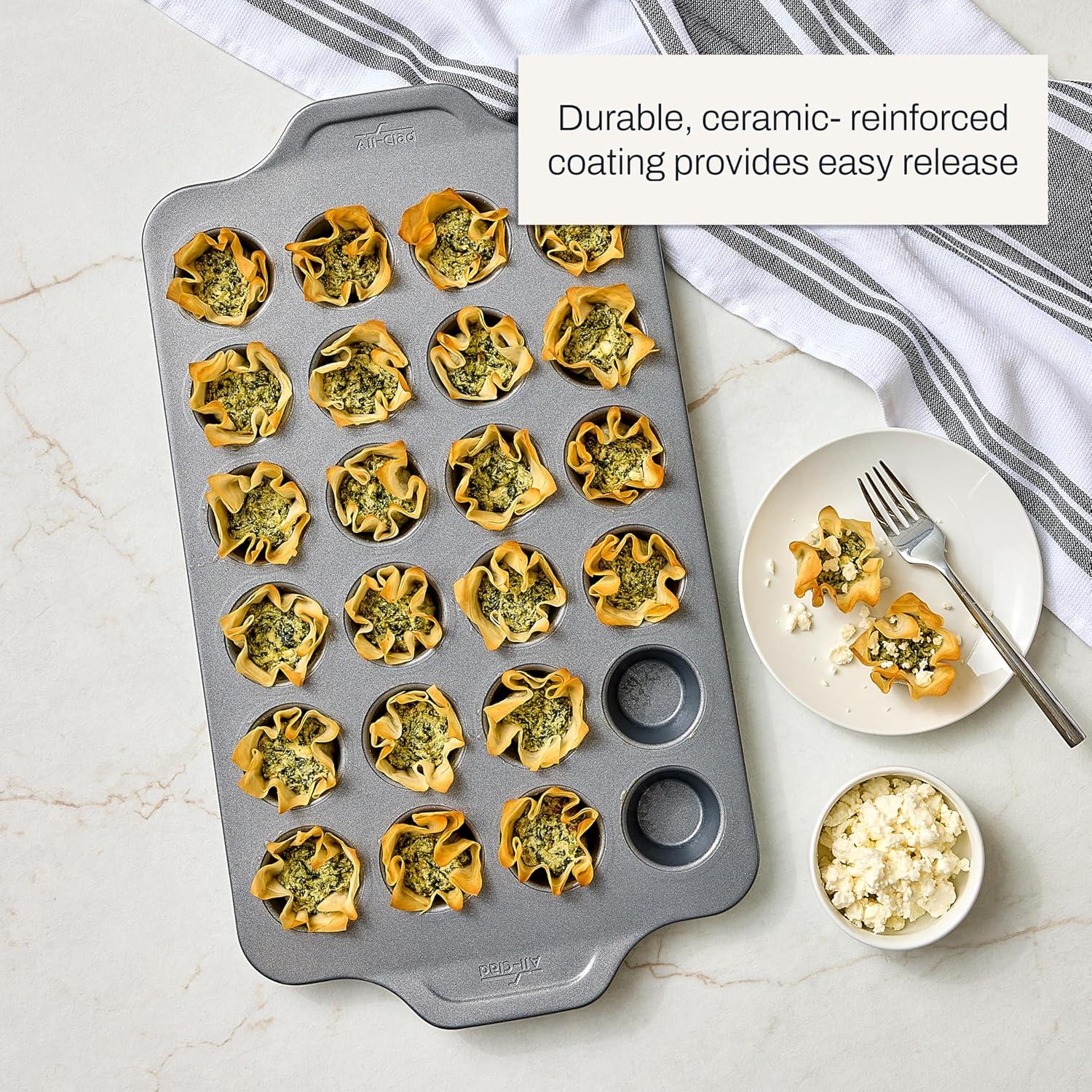 imageAllClad Mini Muffin Pan 24 Cups ProRelelase Nonstick Bakeware Mini Cupcake Pans for Baking BiteSize Muffins Scones ampamp Egg Bites Durable CeramicReinforced Non stick Coating Baking Tray Grey