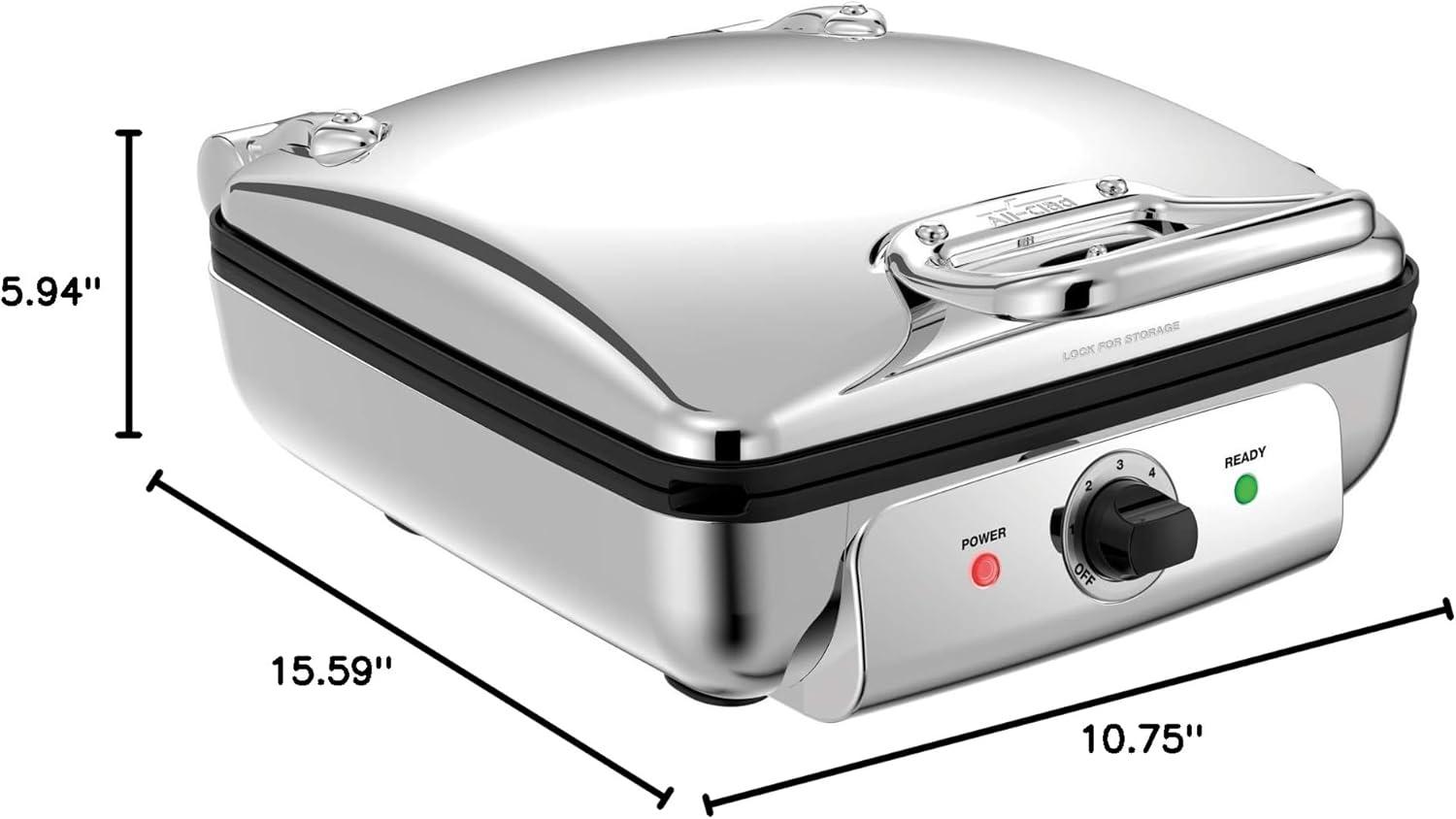 imageAllClad Stainless Steel Waffle Maker 4 Section Thick Belgium Waffle Makers Upright Storage 1600 Watts Nonstick 6 Browning Levels Dishwasher Safe