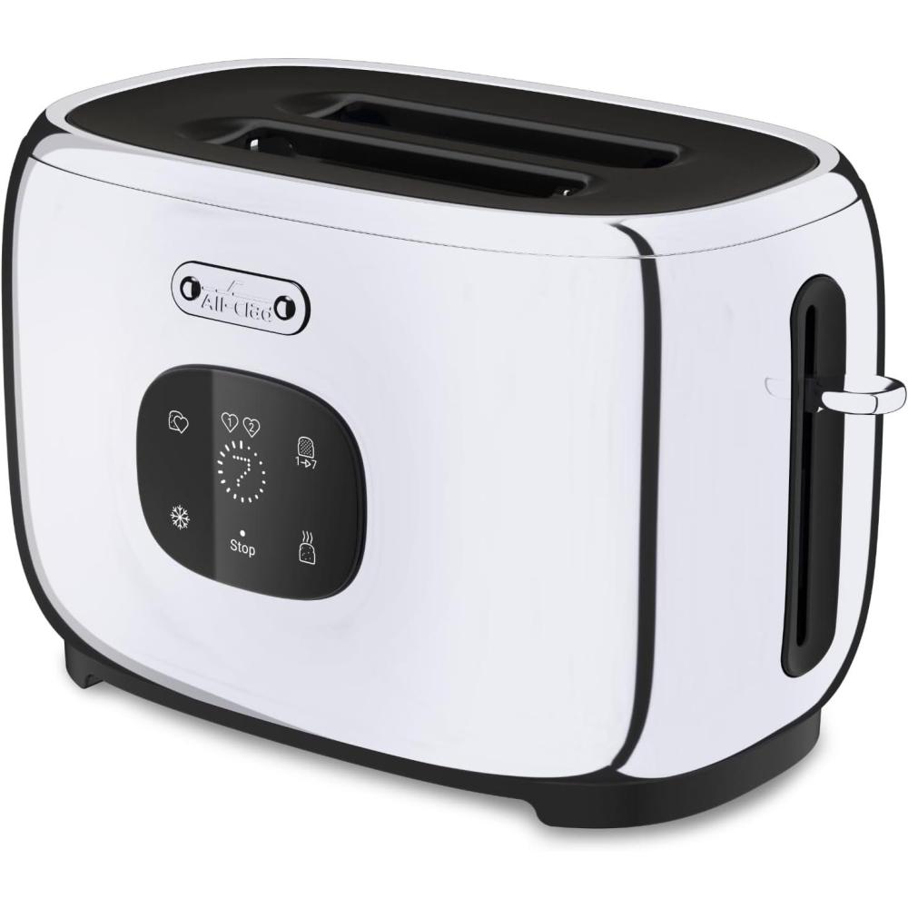 imageAllClad Electric Stainless Steel Toaster 4Slice LED Display Removable Crumb Tray Internal Cord Storage 6 Browning Levels Wide and SelfCentering Slots Waffles Bagels Bread Silver2 slots Majestuo