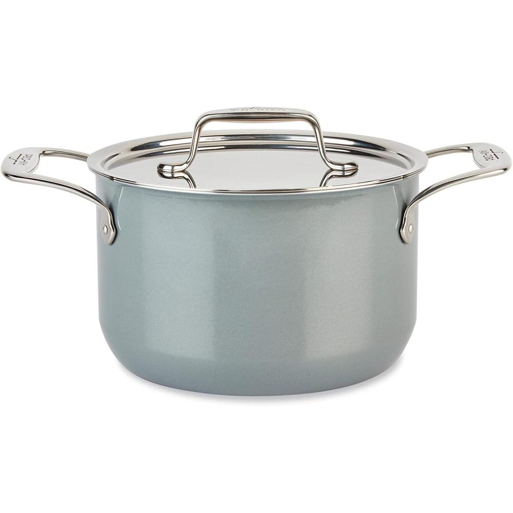 imageAllClad FusionTec Ceramic Soup Pot 7 Quart Induction Oven Broiler Safe 500F Pots and Pans Cookware Rose QuartzPlatinum