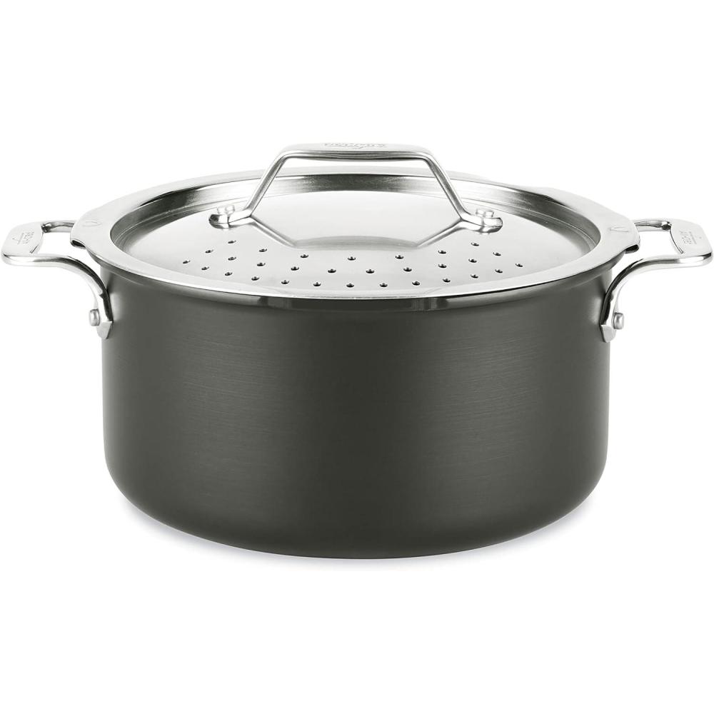 imageAllClad HA1 Hard Anodized Nonstick Stockpot MultiPot with Strainer 6 Quart Oven Broiler Safe 500F Strainer Pasta Strainer with Handle Pots and Pans Black