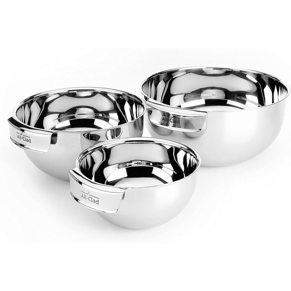 imageAllClad Kitchen Accessories Stainless Steel Mixing Bowls Set 15 3 5 Quart Metal Mixing Bowls Silver3Piece