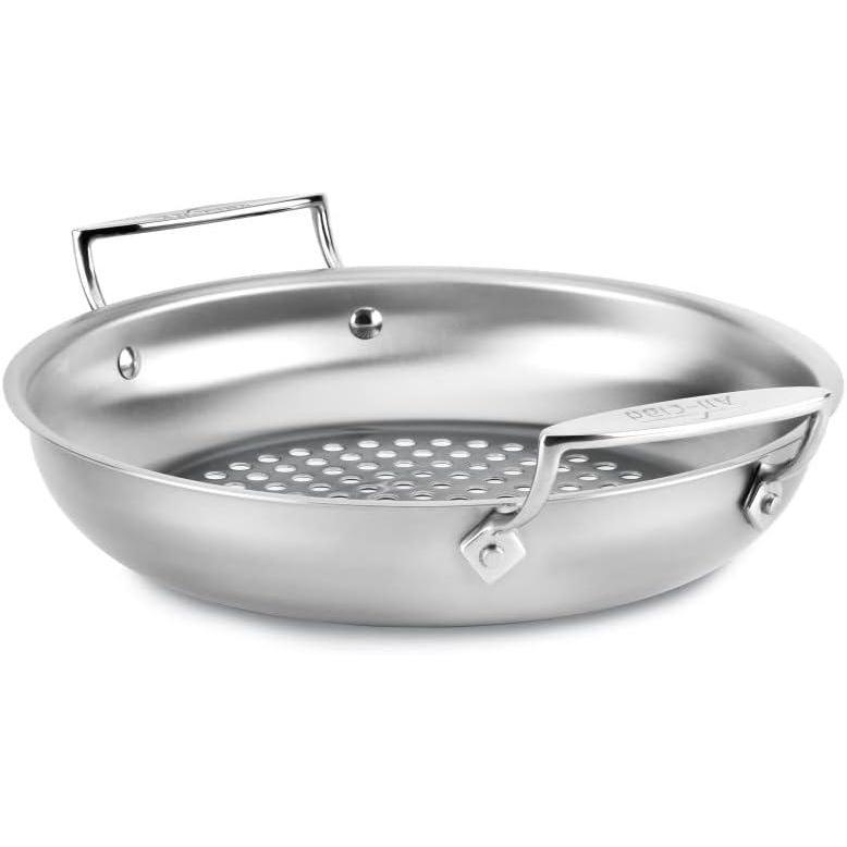 imageAllClad Outdoor Stainless Steel Round Basket 11 Inch Oven Broiler Safe 600F Pots and Pans Cookware SilverSilver