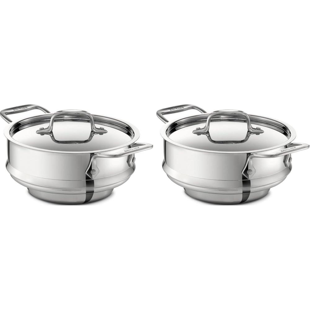 imageAllClad Specialty Stainless Steel Universal Steamer for Cooking 3 Quart Food Steamer Steamer Basket Silver3 quart Pack of 2