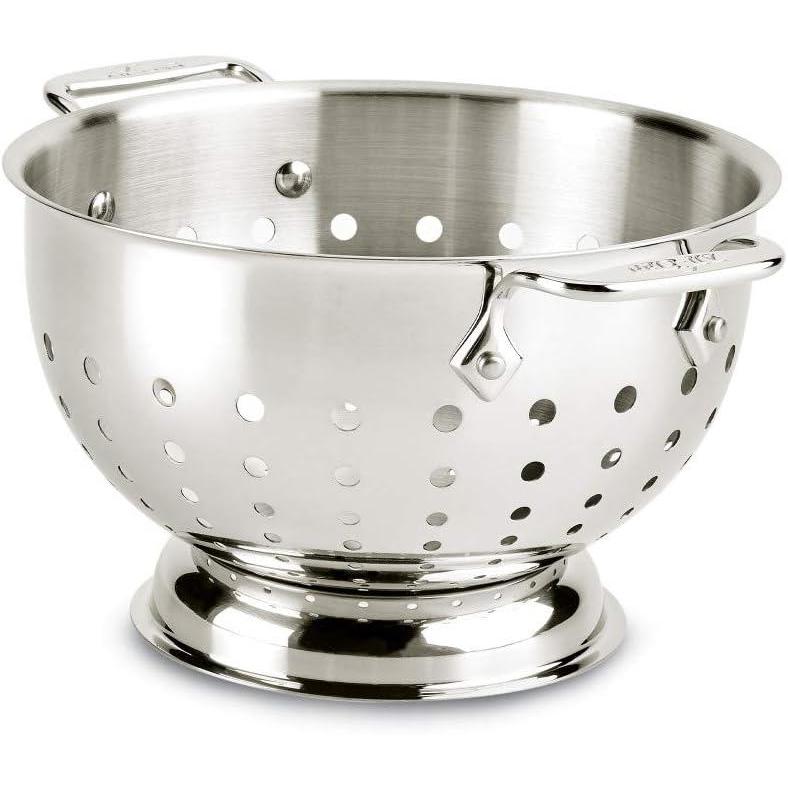 imageAllClad Tools and Accessories Stainless Steel Colander 3 Quart Strainer Pasta Strainer with Handle Pots and Pans Silver3Quart