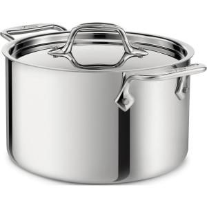 All-Clad D3 3-Ply Stainless Steel Stockpot with Lid 8 Quart, Induction, Oven Broiler Safe 600F, Silver(Stainless Steel)