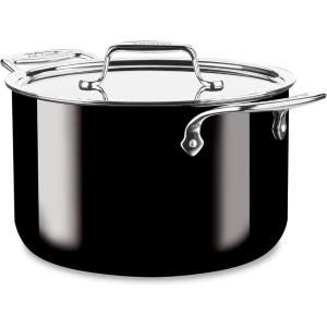 All-Clad FusionTec Ceramic and Steel Core Stockpot 7 Quart Induction Oven Broiler Safe 500F Pots and Pans, Cookware Platinum(Onyx)