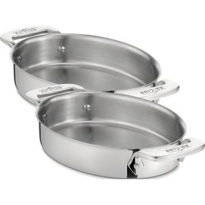 All-Clad Specialty Stainless Steel Oval Bakeware Set 2 Piece Induction Pots and Pans Silver(Normal (Pack of 6))