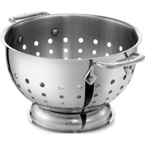 All-Clad Tools and Accessories Stainless Steel Colander 3 Quart Strainer, Pasta Strainer with Handle, Pots and Pans Silver(5-Quart)