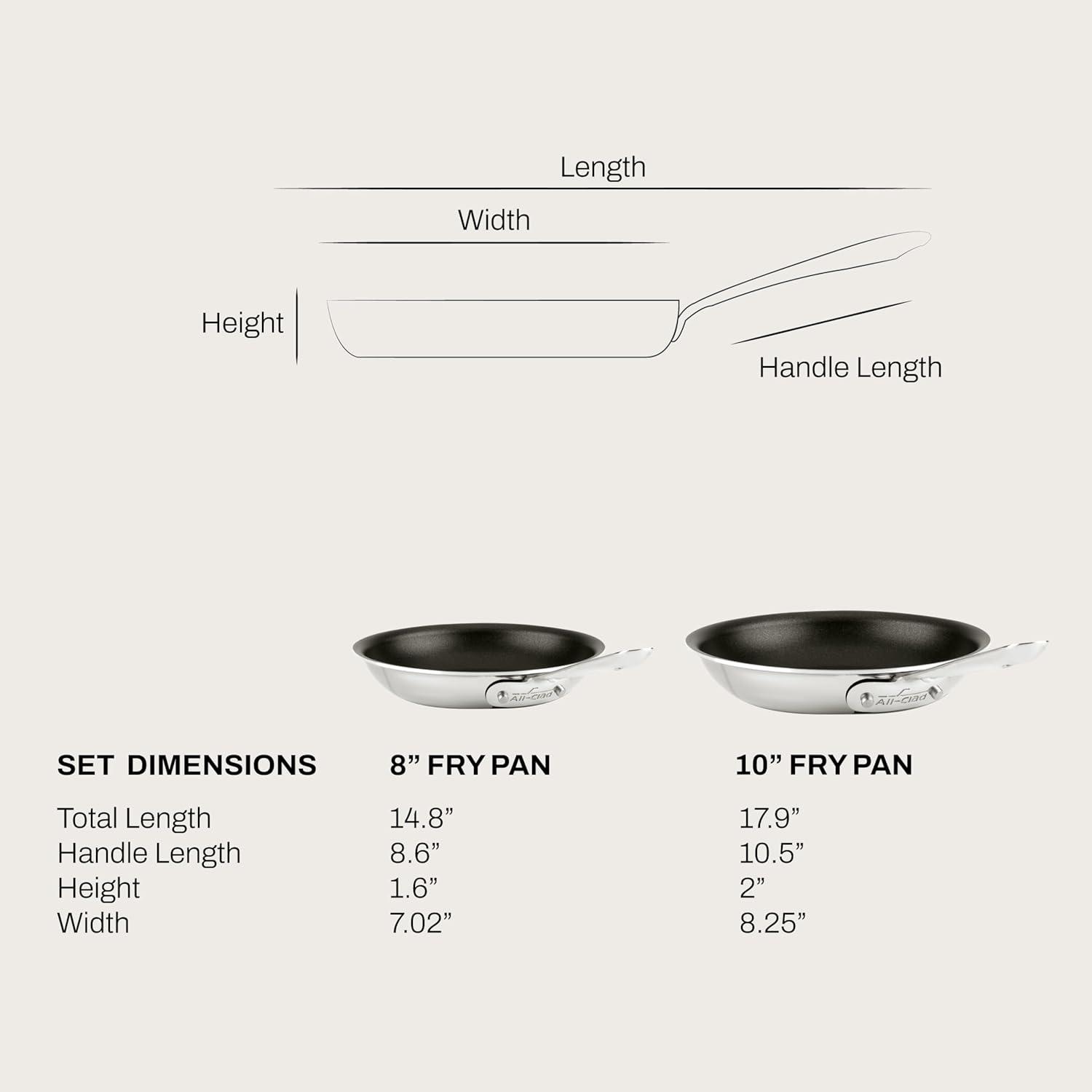 imageAllClad D3 3Ply Stainless Steel Non Stick Cookware Set 10 Piece Induction Oven Broiler Safe 600F Kitchen Cooking Set w Frying Pans Saucepans Saute Pan Stockpot Lids Pots and Pans SilverStainless Steel Silver with Black interior